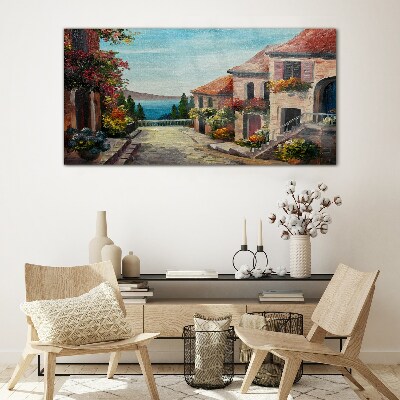 A charming seaside street Glass art print