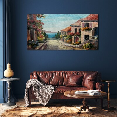A charming seaside street Glass art print