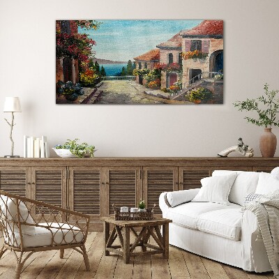 A charming seaside street Glass art print