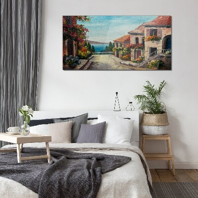 A charming seaside street Glass art print