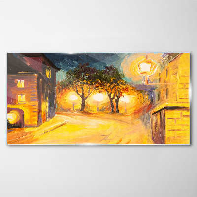 Golden evening in the city Wall art on glass
