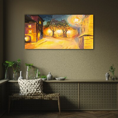 Golden evening in the city Wall art on glass