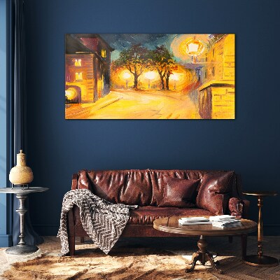 Golden evening in the city Wall art on glass