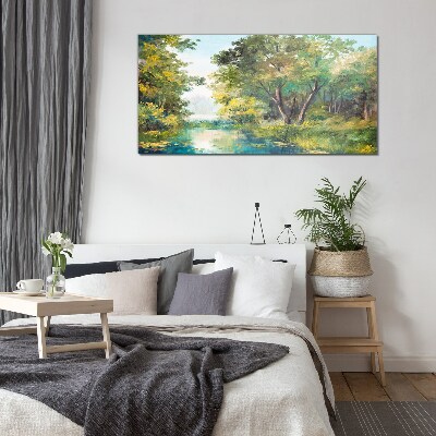 Water tree forest sky Glass Wall Art