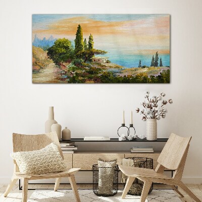 A peaceful seaside landscape Wall art on glass