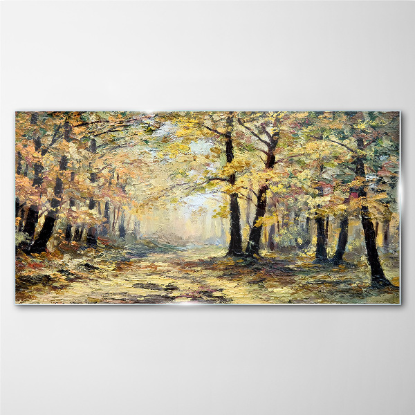 Golden forest in autumn aura Glass art print