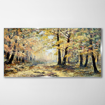 Golden forest in autumn aura Glass art print