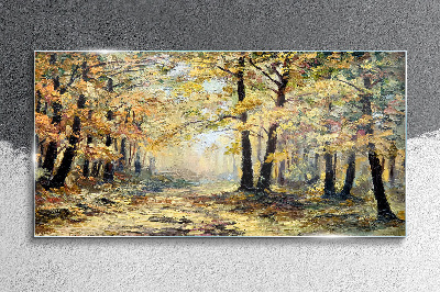 Golden forest in autumn aura Glass art print