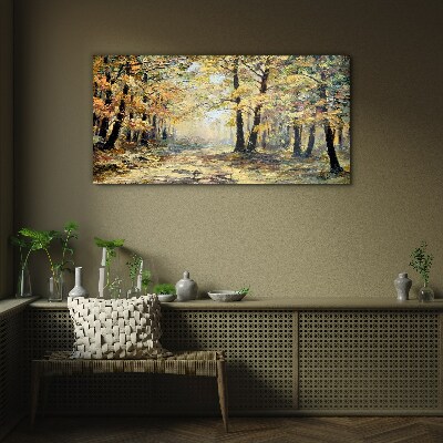 Golden forest in autumn aura Glass art print