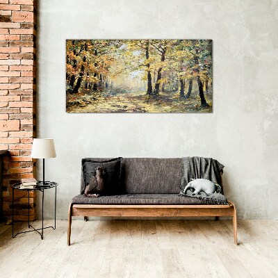 Golden forest in autumn aura Glass art print