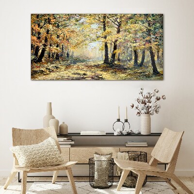 Golden forest in autumn aura Glass art print