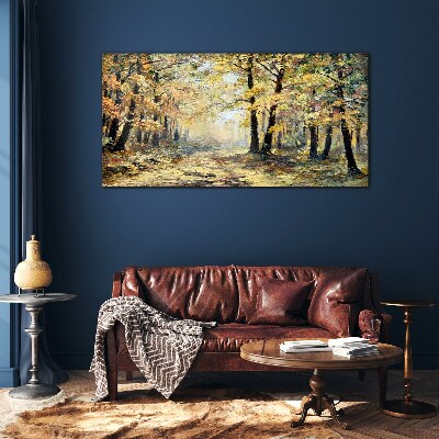 Golden forest in autumn aura Glass art print