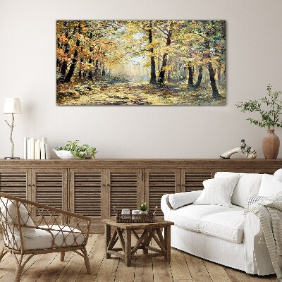 Golden forest in autumn aura Glass art print