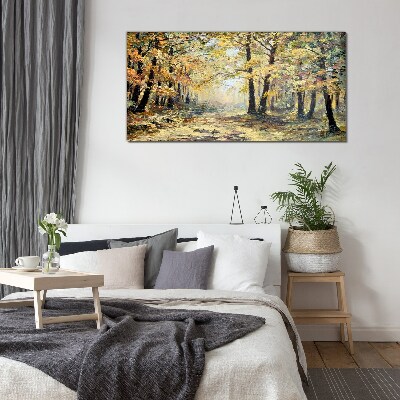 Golden forest in autumn aura Glass art print