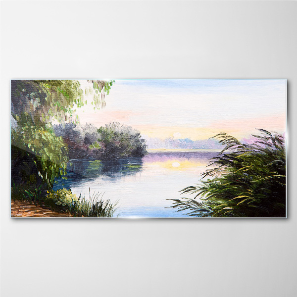 A peaceful landscape by the river Wall art on glass