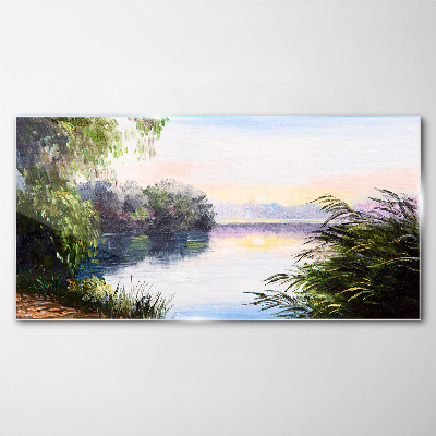 A peaceful landscape by the river Wall art on glass