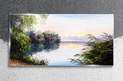 A peaceful landscape by the river Wall art on glass