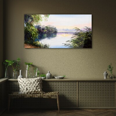 A peaceful landscape by the river Wall art on glass