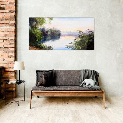 A peaceful landscape by the river Wall art on glass