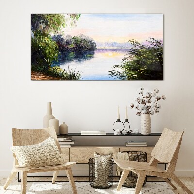 A peaceful landscape by the river Wall art on glass
