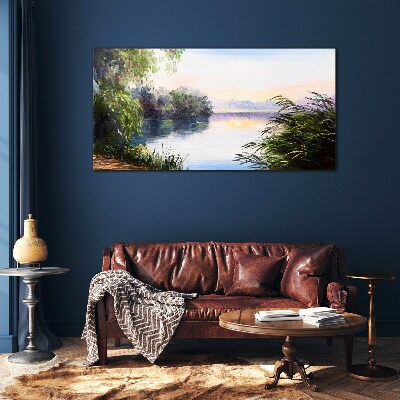 A peaceful landscape by the river Wall art on glass