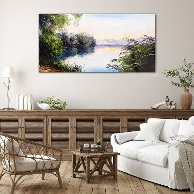 A peaceful landscape by the river Wall art on glass
