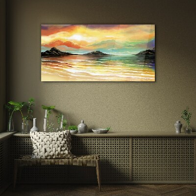 Abstract waves sunset Glass Wall Art