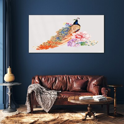 Peacocks among flowers Wall art on glass