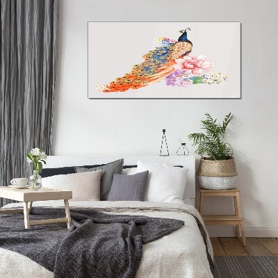 Peacocks among flowers Wall art on glass