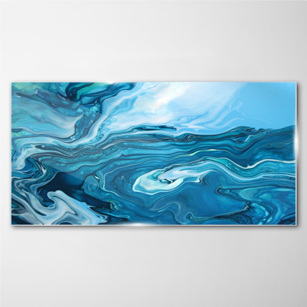 Ocean waves in shades of blue Glass art print