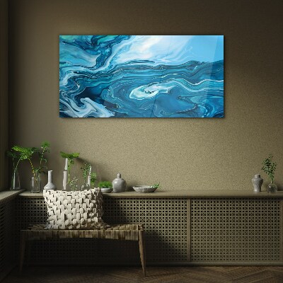 Ocean waves in shades of blue Glass art print