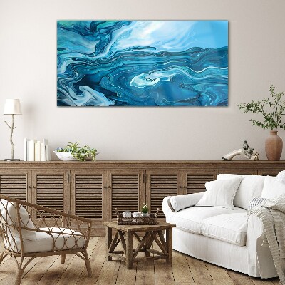 Ocean waves in shades of blue Glass art print