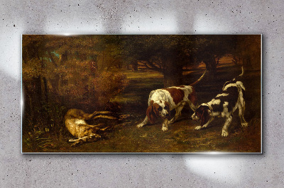 Dogs in the forest Glass art print