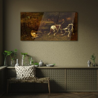 Dogs in the forest Glass art print