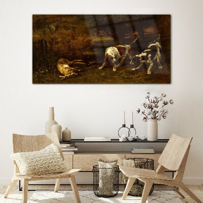 Dogs in the forest Glass art print