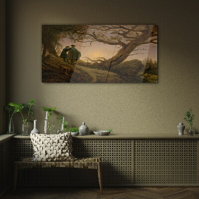 Sunset over the landscape Wall art on glass