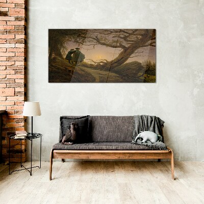 Sunset over the landscape Wall art on glass