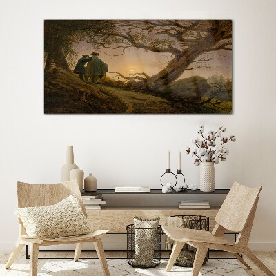 Sunset over the landscape Wall art on glass