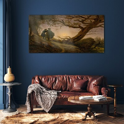 Sunset over the landscape Wall art on glass