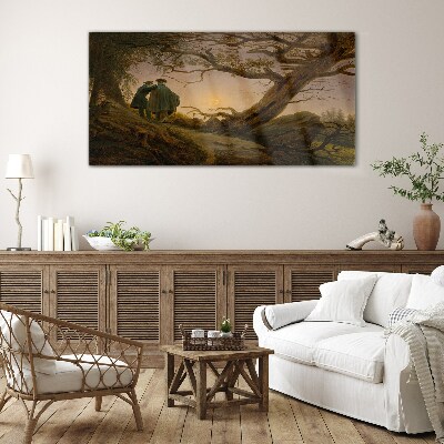 Sunset over the landscape Wall art on glass
