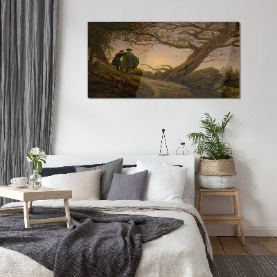 Sunset over the landscape Wall art on glass