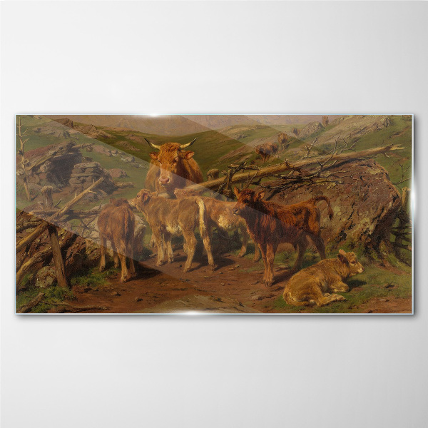 Pastoral landscape with cattle Wall art on glass