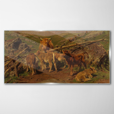 Pastoral landscape with cattle Wall art on glass