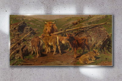 Pastoral landscape with cattle Wall art on glass