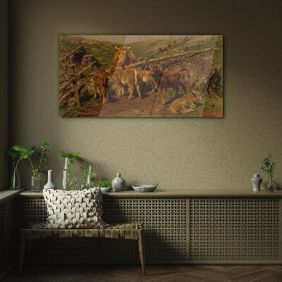 Pastoral landscape with cattle Wall art on glass