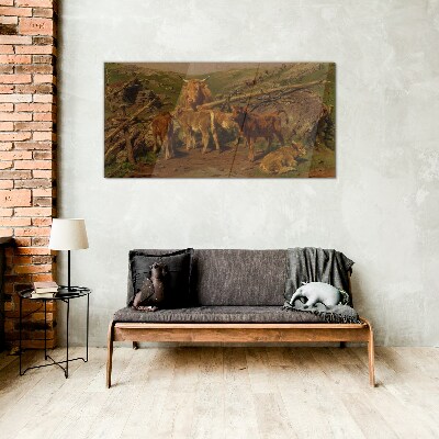 Pastoral landscape with cattle Wall art on glass