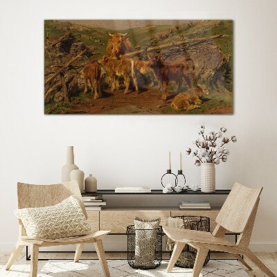 Pastoral landscape with cattle Wall art on glass