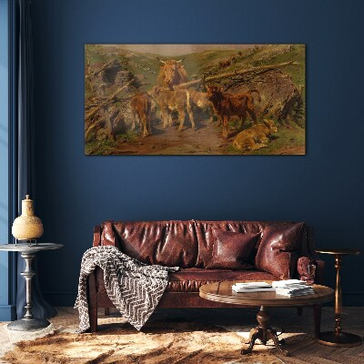 Pastoral landscape with cattle Wall art on glass