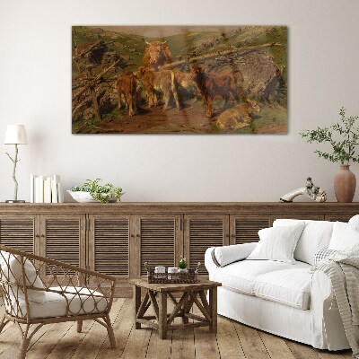 Pastoral landscape with cattle Wall art on glass