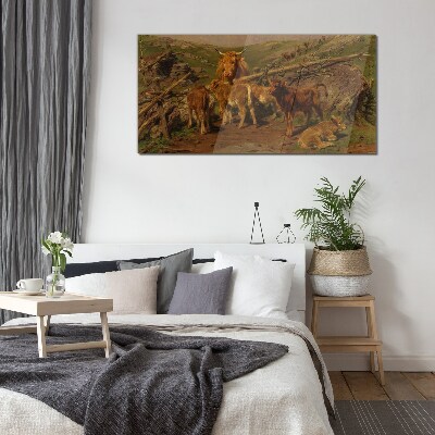 Pastoral landscape with cattle Wall art on glass